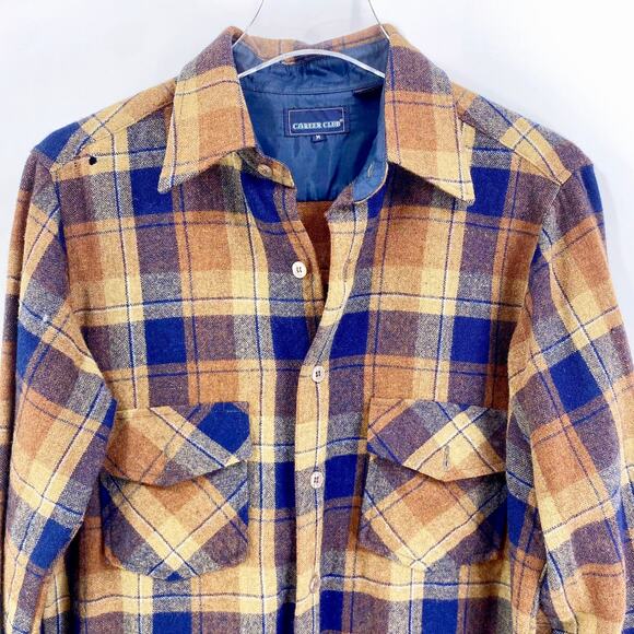 90s CAREER CLUB Vintage Plaid Flannel Shirt Dutton Up - Picture 9 of 12